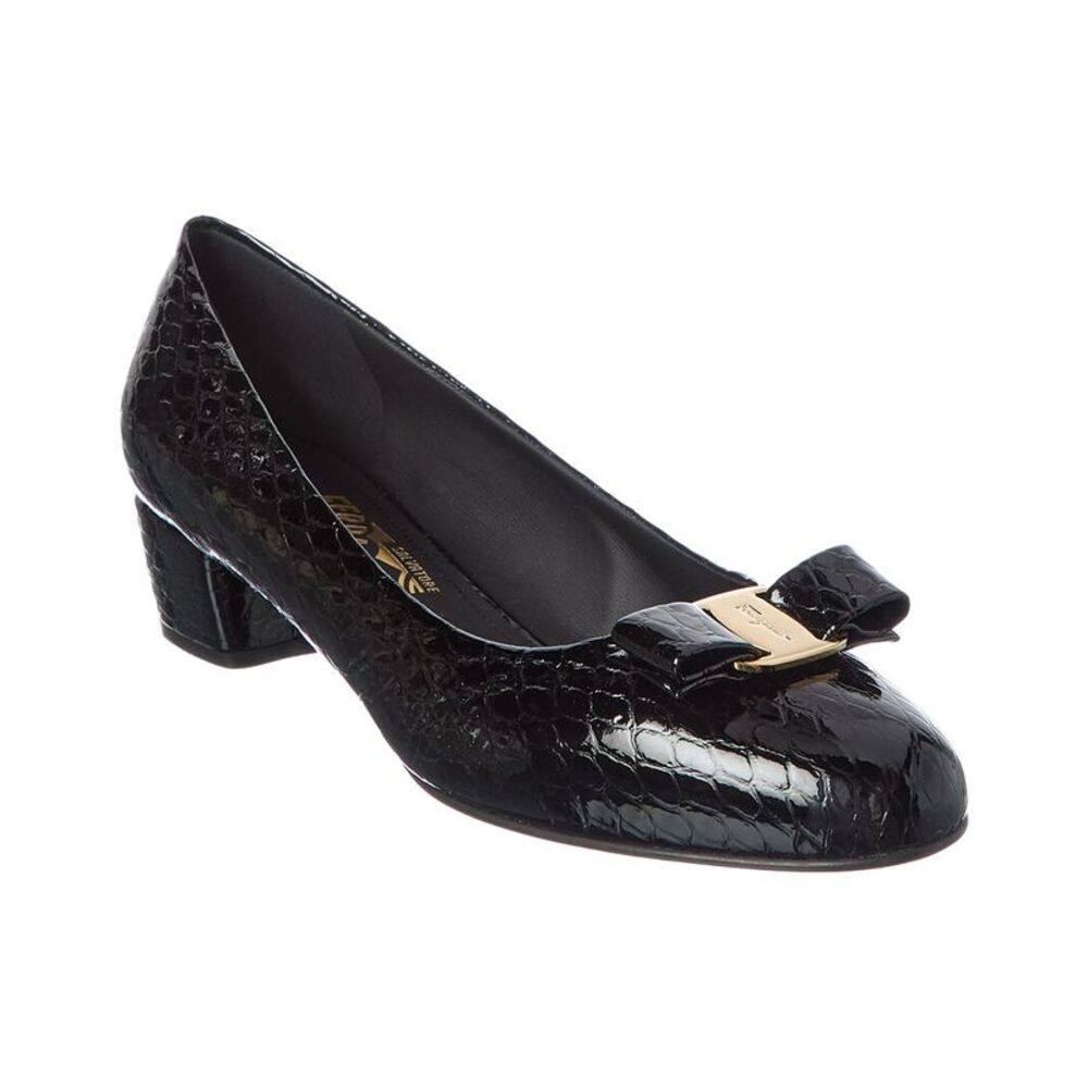 Ferragamo Vara Ornament Leather Pump, Black